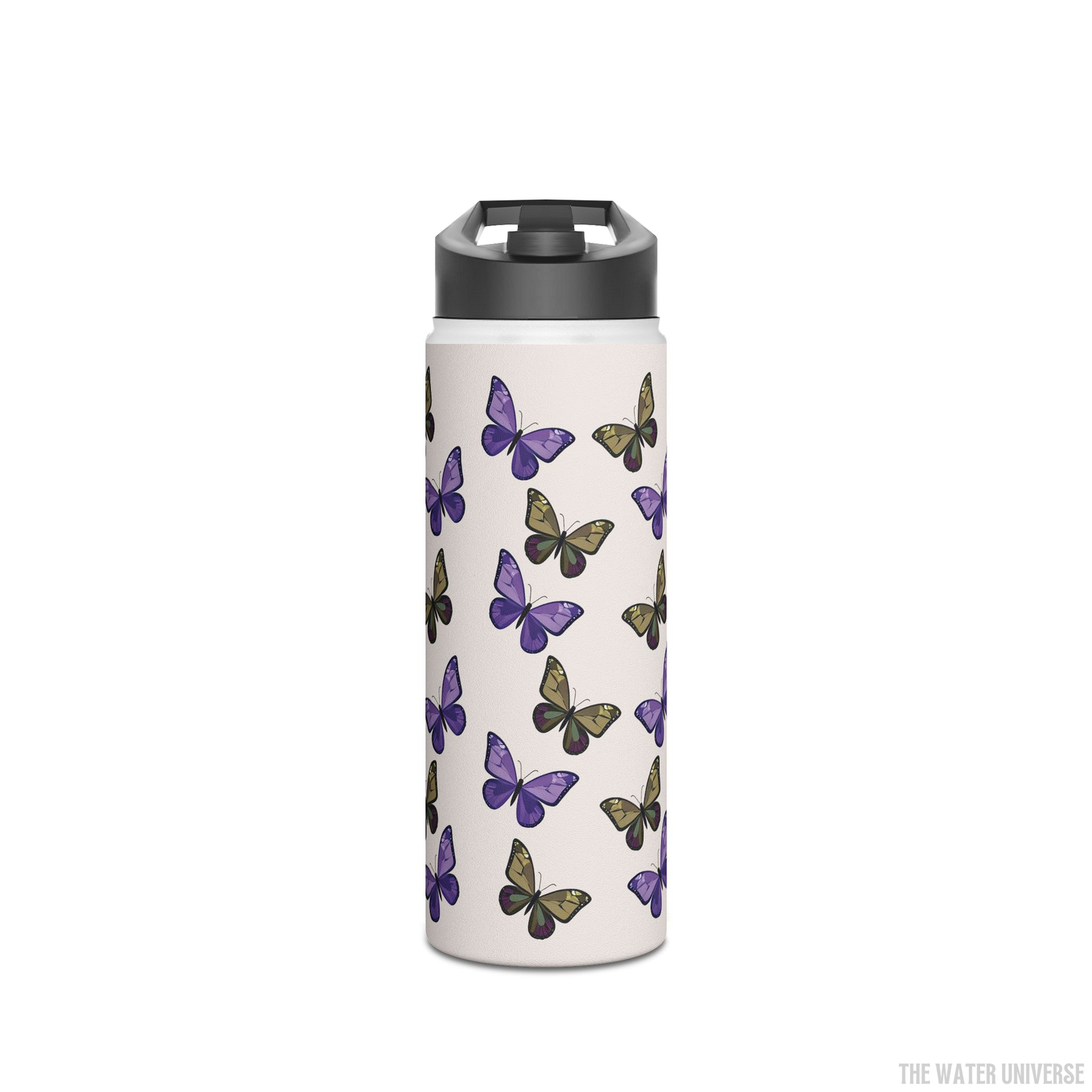 24-HOUR STRAW DOUBLE WALL INSULATION WATER BOTTLE 18oz - BUTTERFLIES GARDEN