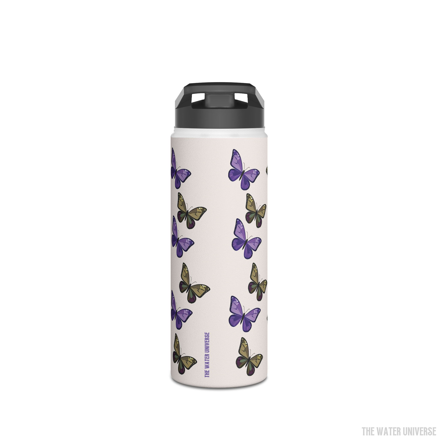 24-HOUR STRAW DOUBLE WALL INSULATION WATER BOTTLE 18oz - BUTTERFLIES GARDEN