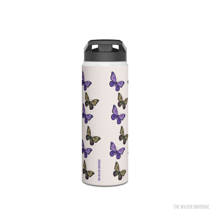 24-HOUR STRAW DOUBLE WALL INSULATION WATER BOTTLE 18oz - BUTTERFLIES GARDEN
