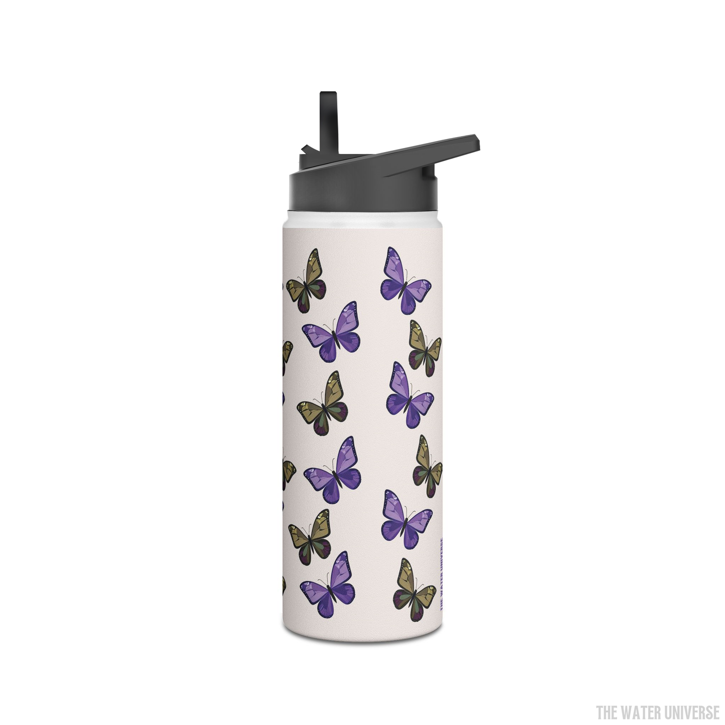 24-HOUR STRAW DOUBLE WALL INSULATION WATER BOTTLE 18oz - BUTTERFLIES GARDEN