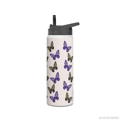 24-HOUR STRAW DOUBLE WALL INSULATION WATER BOTTLE 18oz - BUTTERFLIES GARDEN