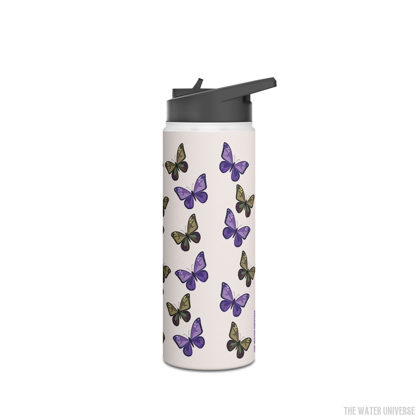 24-HOUR STRAW DOUBLE WALL INSULATION WATER BOTTLE 18oz - BUTTERFLIES GARDEN