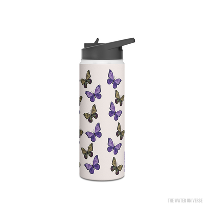 24-HOUR STRAW DOUBLE WALL INSULATION WATER BOTTLE 18oz - BUTTERFLIES GARDEN