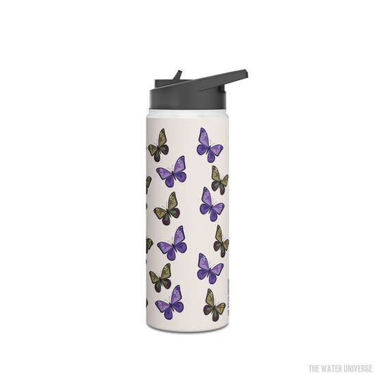 24-HOUR STRAW DOUBLE WALL INSULATION WATER BOTTLE 18oz - BUTTERFLIES GARDEN