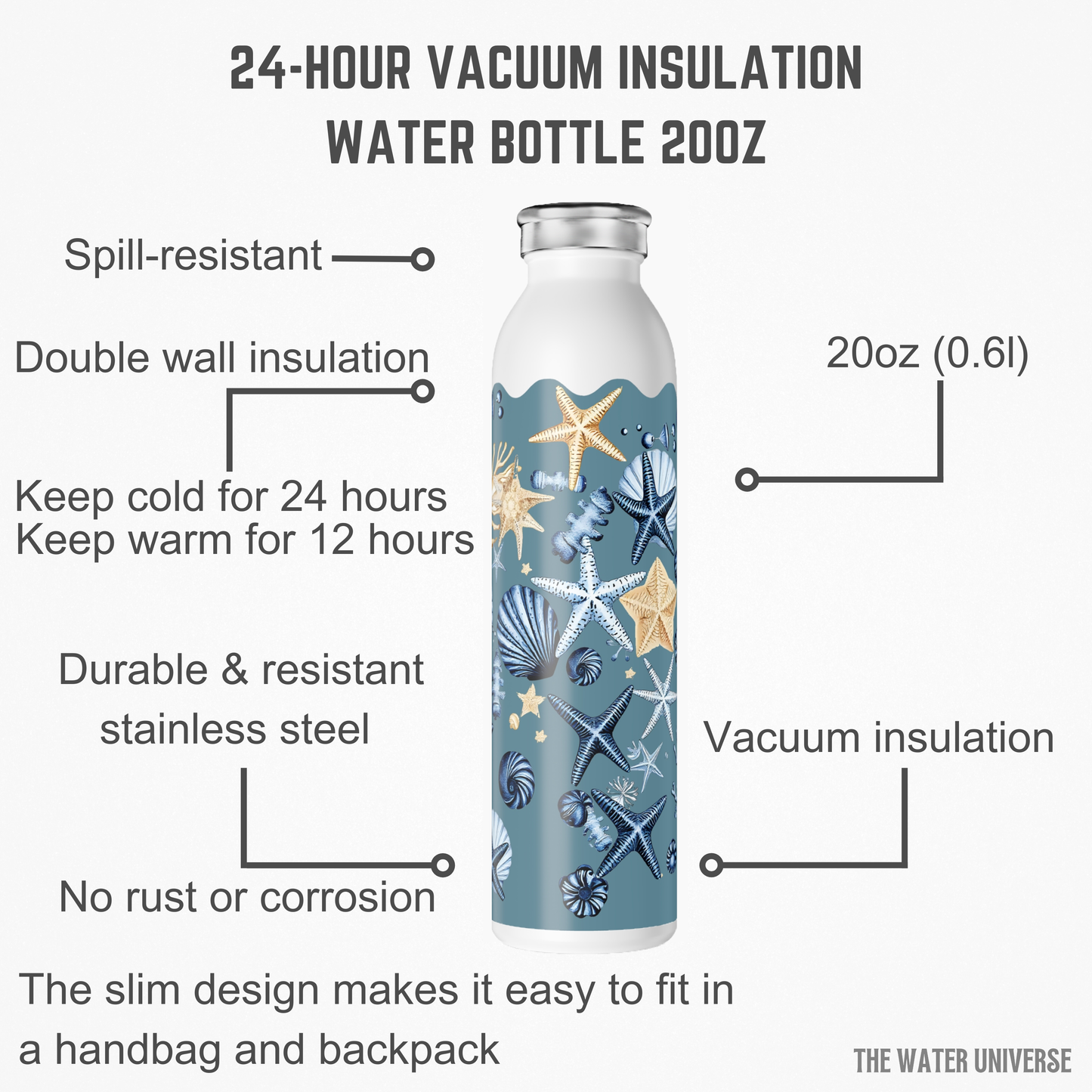 24-HOUR VACUUM INSULATION WATER BOTTLE 20oz - VIVID MARINE WORLD