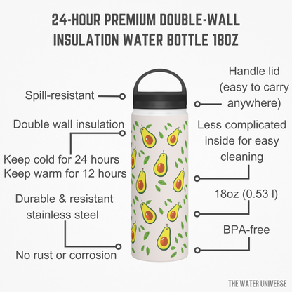 24-HOUR PREMIUM DOUBLE WALL INSULATION WATER BOTTLE - MILK AVOCADOS