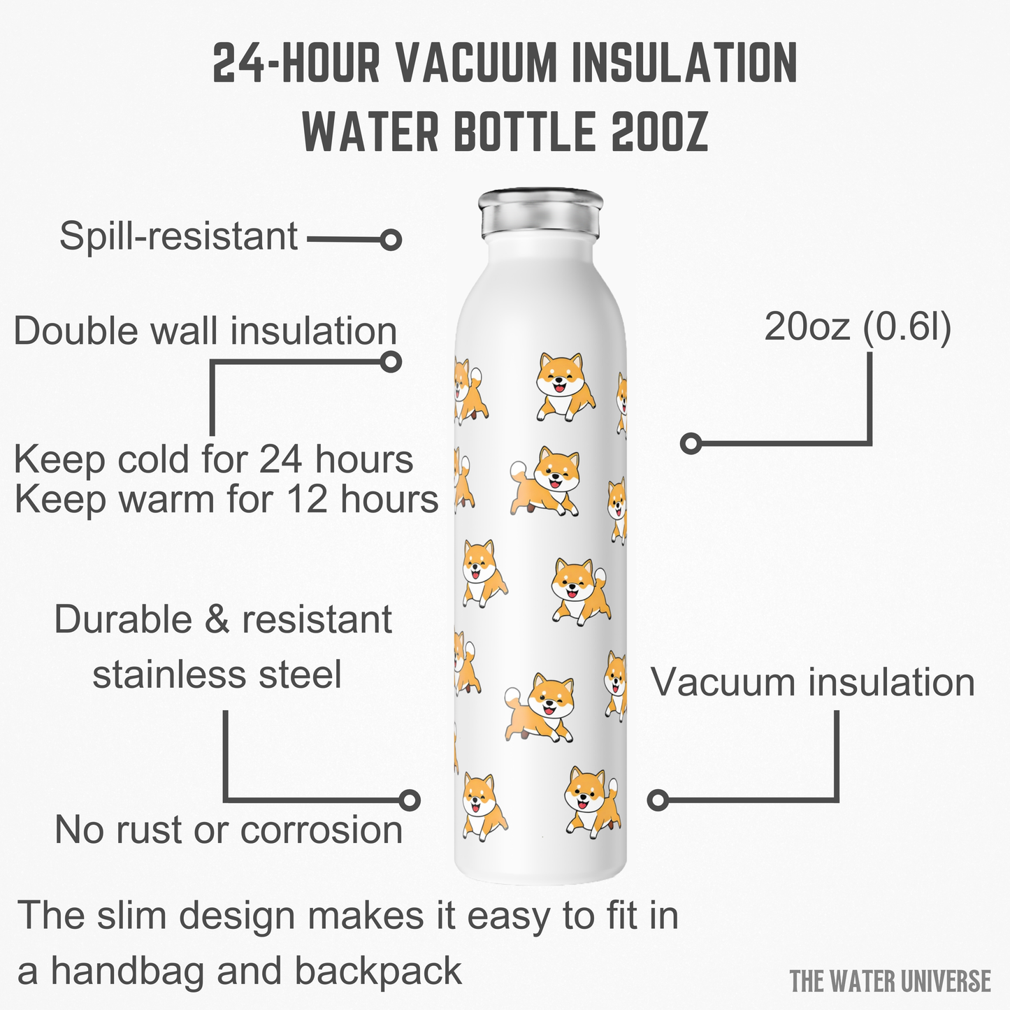 24-HOUR VACUUM INSULATION WATER BOTTLE 20oz - DOGS UNIVERSE