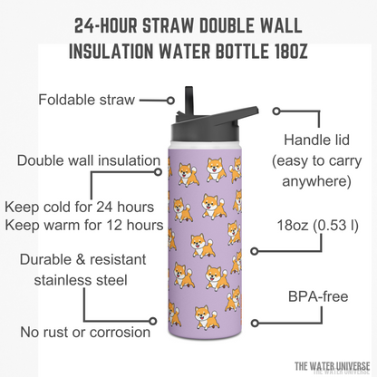 24-HOUR STRAW DOUBLE WALL INSULATION WATER BOTTLE 18oz - DOG VIOLET UNIVERSE