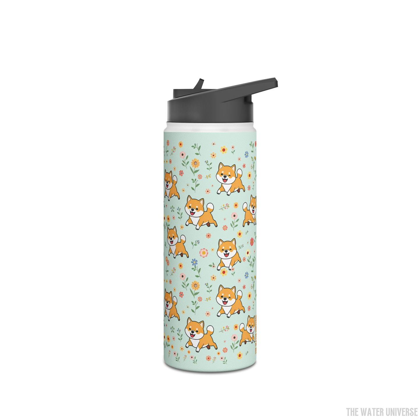 24-HOUR STRAW DOUBLE WALL INSULATION WATER BOTTLE 18oz - DOGS IN VIOLET GARDEN