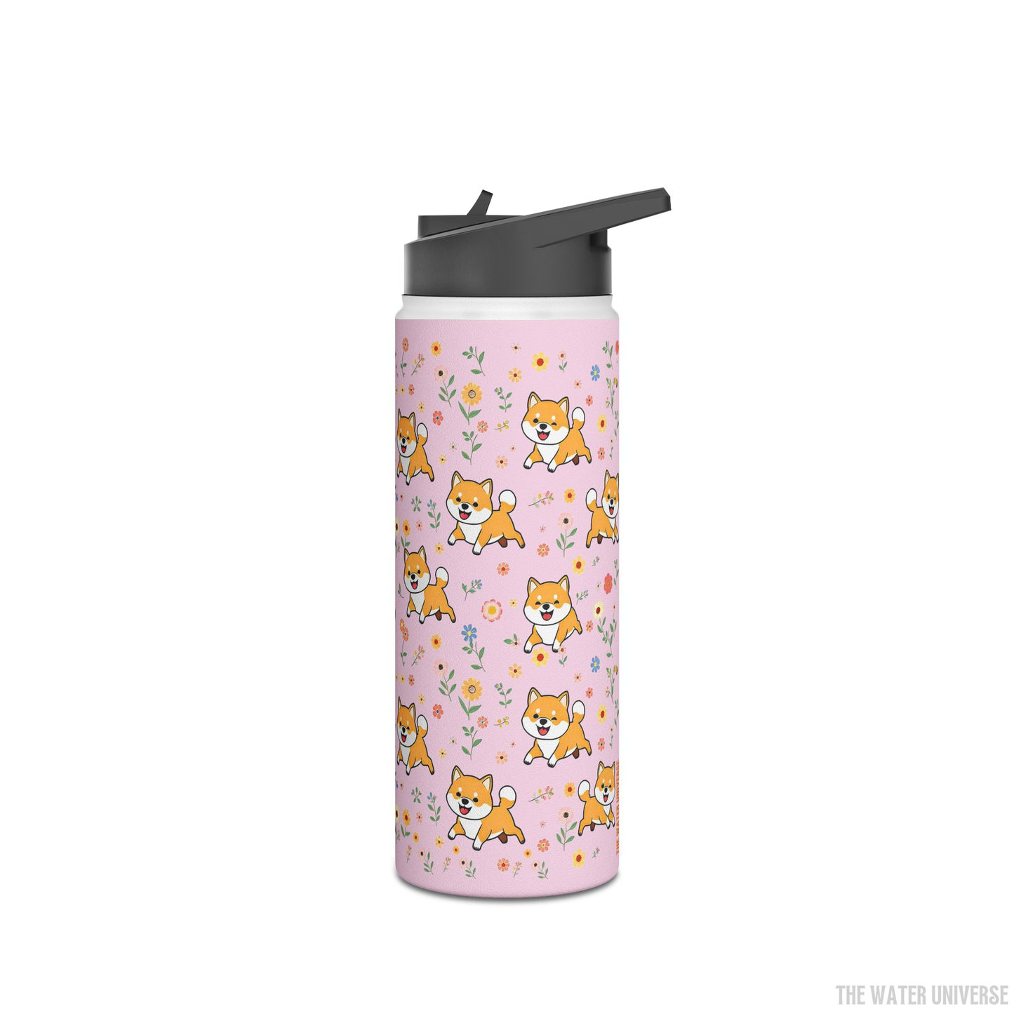 24-HOUR STRAW DOUBLE WALL INSULATION WATER BOTTLE 18oz - DOGS IN VIOLET GARDEN