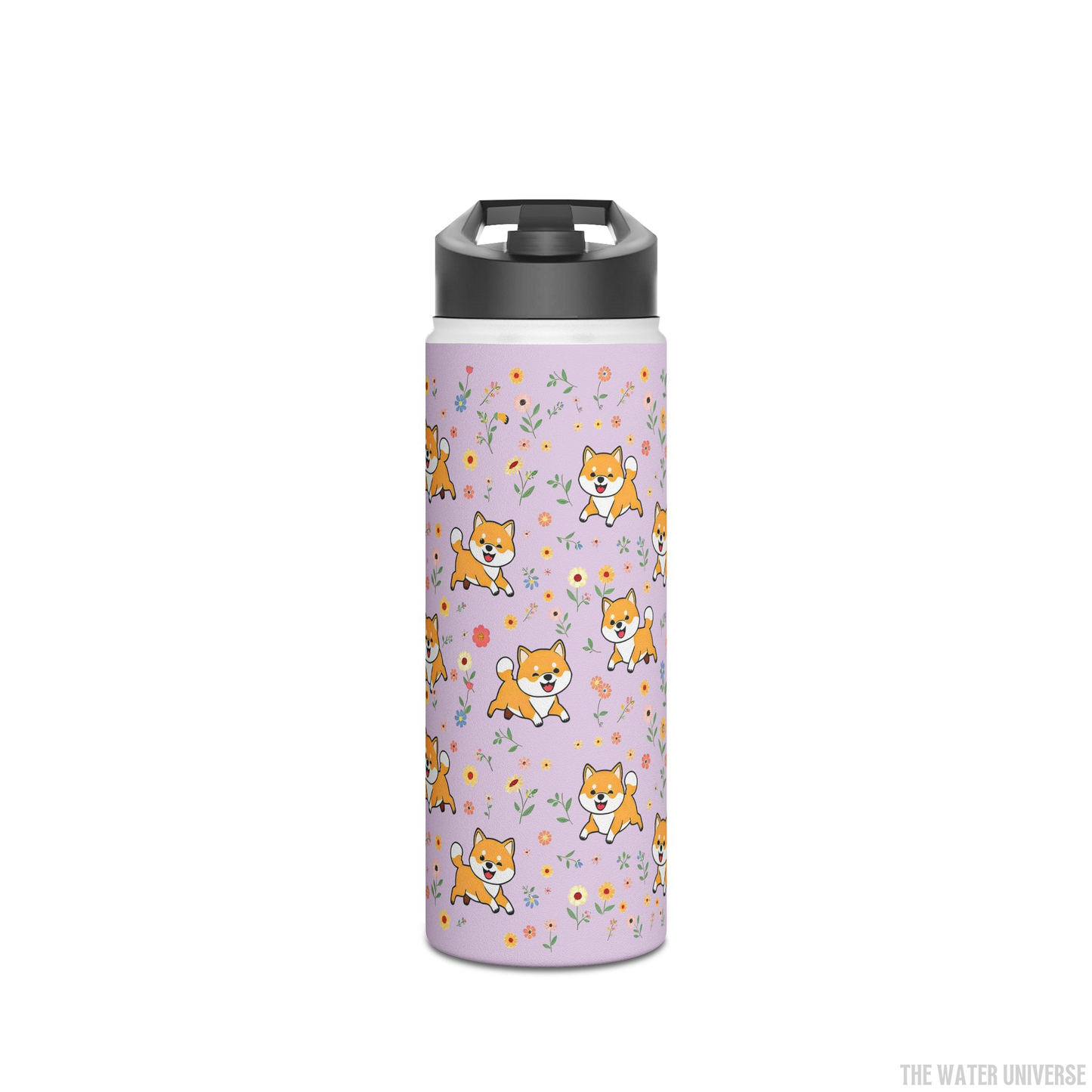 24-HOUR STRAW DOUBLE WALL INSULATION WATER BOTTLE 18oz - DOGS IN VIOLET GARDEN