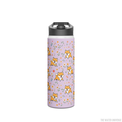24-HOUR STRAW DOUBLE WALL INSULATION WATER BOTTLE 18oz - DOGS IN VIOLET GARDEN