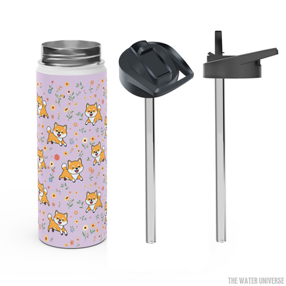 24-HOUR STRAW DOUBLE WALL INSULATION WATER BOTTLE 18oz - DOGS IN VIOLET GARDEN