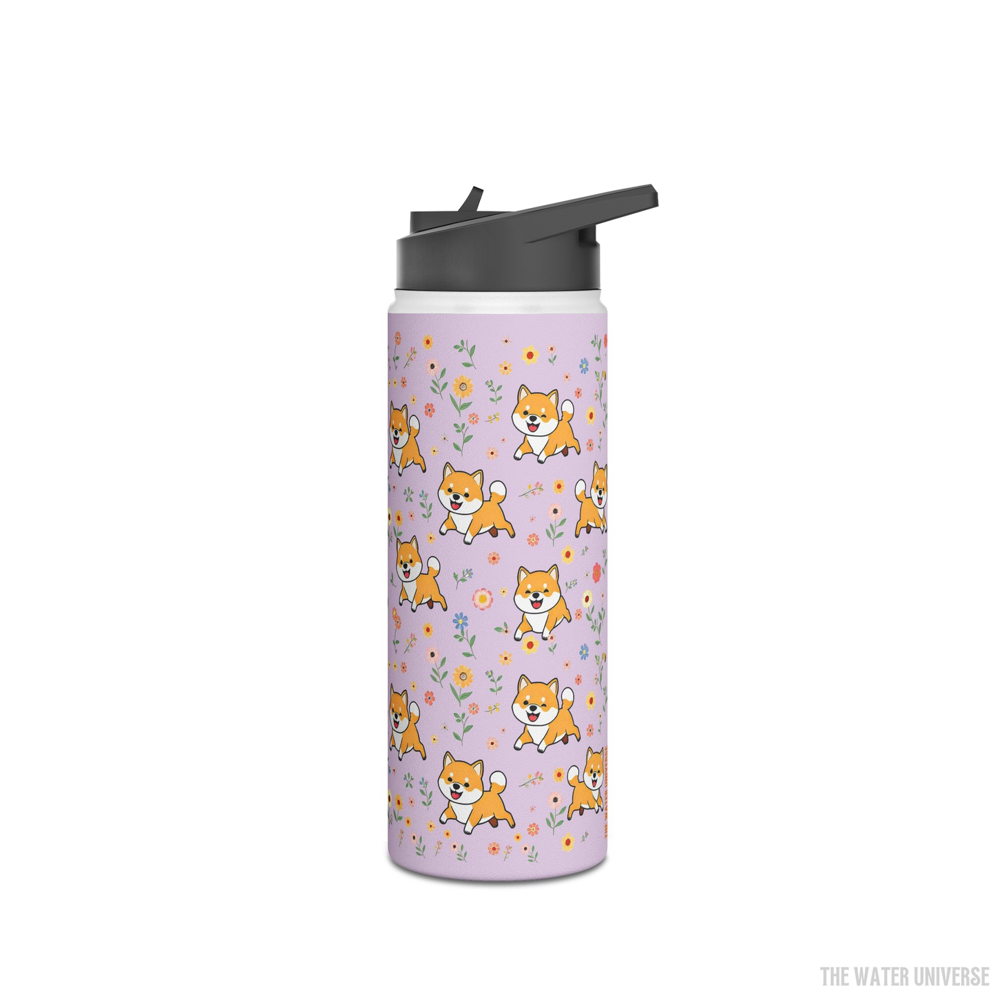 24-HOUR STRAW DOUBLE WALL INSULATION WATER BOTTLE 18oz - DOGS IN VIOLET GARDEN